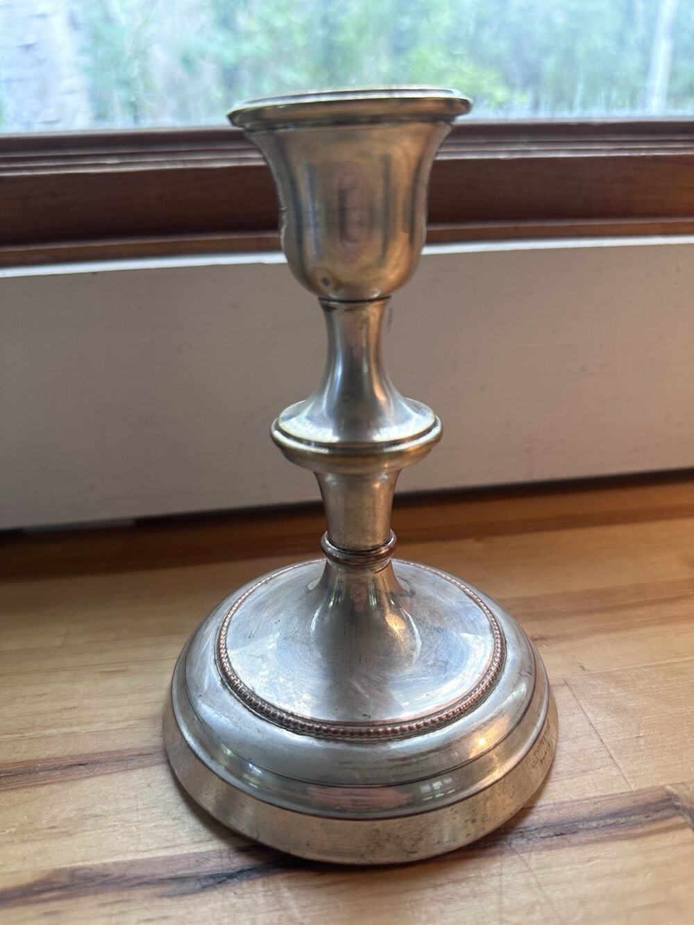 Vintage Silver Plated Taper Candlestick Holder Crown Logo Mark Beaded Rim